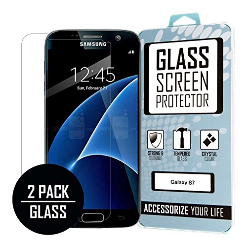Samsung Galaxy S7 [2-Pack] Tempered GLASS Screen Protector Covers, Bubble Free Oleophoic Coated Tempered GLASS - MPERO