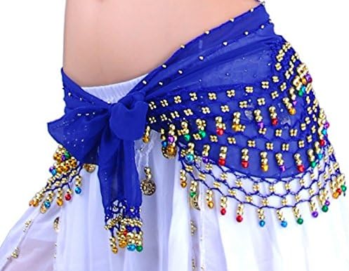 Peaky® Belly Dance Hip Scarf for Zumba Class and Indian dance 158 coins waist chain Square dancing waist Towel-Blue