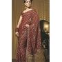 Reddish Maroon Embroidered Party wear contemporary georgette banarsi sari fabric / saree / wrap