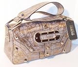 GUESS - GUESS HANDBAGS, GUESS MARS Croc Flap Handbag w/ Studs (Metallic Bronze)