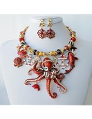 Guild Product: Enamel Crystal Octopus Ocean Signed Bib Necklace Betsey Johnson Anchors Bow Earrings One of a Kind
