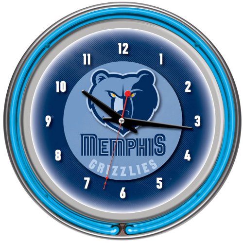 NBA1400-MG - Memphis Grizzlies NBA Chrome Double Ring Neon Clock