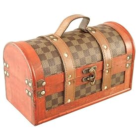 Decorative Checkered Wood Trunk Storage Box