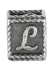 925 Sterling Silver Letter "L" Script Bead For Chamilia, Pandora, Biagi, Personality, Reflections And More Charm Bracelets