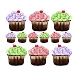 Pink Purple Green 12 Cute Cupcakes Wall Stickers Decals