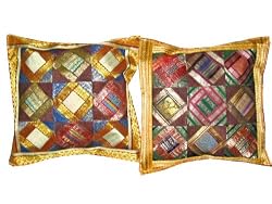 2 Auburn Tribal India Vintage Sari Toss Pillow Cushion Covers