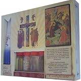 Large Religious Samples set – Top Quality with certificate, Olive wood Crucifix, 33 Candles and an Icon (8.5 inches long)