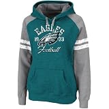 NFL Women's Philadelphia Eagles Long Sleeve Raglan Pullover Fleece Heather Hood (Marine Green/Gray, Medium)