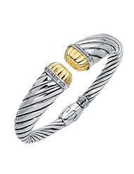 Phillip Gavriel 18K Gold & Sterling Silver 0.12ctw Diamond Cuff Bangle 7"