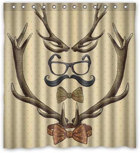 Generic Personalized Funny Cute Handsome And Beauty Mustache Style Antler Design Sold By Too Amazing Shower Curtain Bath Decor Curtain 66 " x 72 "
