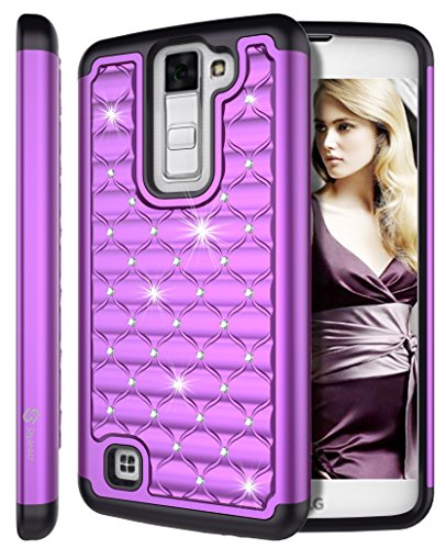 LG K8 Case, LG Escape 3 Case, LG Phoenix 2 Case, Style4U Studded Rhinestone Crystal Bling Hybrid Armor Case Cover for LG K8 / LG Escape 3 / LG Phoenix 2 with 1 Style4U Stylus [Purple / Black]