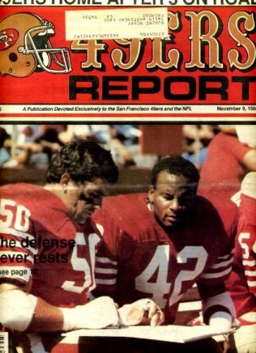 San Francisco 49ers Report November 9 1986 Ronnie Lott & Riki Ellison on Cover, Manu Tuiasosopo Centerfold Poster, Joe Montana Eyes Early Return, Tom Holmoe Q&A, Alumni Profile - Ed Beard