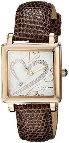 Stuhrling-Original-Womens-2531145K2-Amour-Aphrodite-Courtly-Swiss-Quartz-Date-Diamond-Brown-Genuine-Lizard-Str