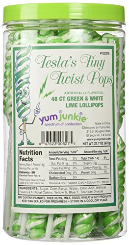 Tesla's Lime Tiny Twist Pops Green & White 48 Count