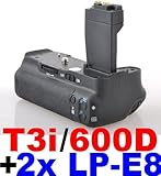 Battery Grip for Canon EOS 550D 600D/Rebel T2i T3i Camera+2x LP-E8 Batterie ....
