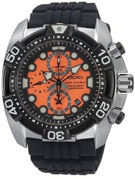 Seiko #SNDA63P1 Men's Velatura 200M Black Resin Strap Chronograph Watch