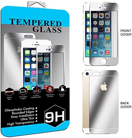 iPhone 5 Colorful Screen Protector Tempered Glass, BACK &amp; FRONT Nue Designs Cases TM Fully Body Colored Tempered Glass Body Sticker 2.5D Round Edge 9H Hardness Full Body Premium Tempered Glass Screen Protector For iPhone 5/5s/5G (SILVER)