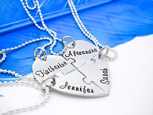 DCDJewelry4 piece heart puzzle necklace, Personalized Puzzle Piece Necklaces for Bridesmaids or Friends by DCDJewelry