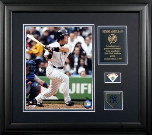 Hideki Matsui Framed (New York Yankees) 8x10 Photo With Game-Used Baseball Piece & Medallion