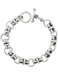 Sterling Silver Circles Link Bracelet Toggle Clasp Handmade 1/2 inch wide, sizes 8, 8.5 & 9 inch