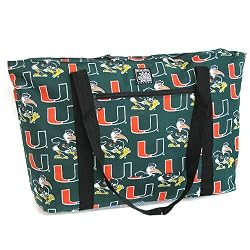 University of Miami Tote Bag Deluxe UM Logo with COTTON FABRIC Surface and WATERPROOF LINING