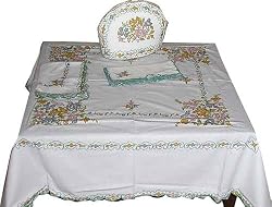 Square Table Linens and Napkins Cotton Embroidered 48 x 48 inches