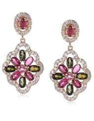Rose Gold Plated Sterling Silver Pink and Green Tourmaline and Created White Sapphire Earrings