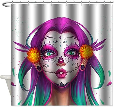 Custom Sugar Skull Head Waterproof Shower Curtain Thickened Decor 71(W)x79(L)Inches Rings