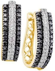 1.03 cttw 14k Yellow Gold Black Diamond and White Diamond Huggie Hoop Earrings (Real Diamonds: 1.03 cttw)