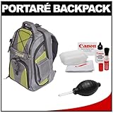 Portare' Multi-Use Laptop/iPad/Digital SLR Camera Backpack Case (Gray/Green) with Cleaning Kit for Canon EOS 7D, 5D Mark II III, 60D, Rebel T3, T3i, T2i Digital SLR Cameras