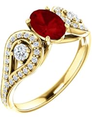 18K Yellow Gold 7.00x5.00mm Oval Cut Ruby and Diamond Ring -- LIFETIME WARRANTY
