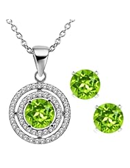 3.34 Ct Round Green Peridot 925 Sterling Silver Pendant Earrings Set