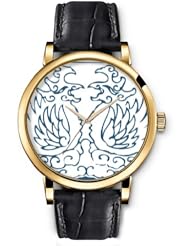 SPRAWL Aanalog Fashion Series Gold Ladies Watches of Genuine Black Leather Strap,Unique Wrist Watch for Women Girls Designed with Ancient Chinese Design