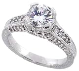Sterling Silver Vintage Style Engagement ring, w/ a 7mm (1.25 ct) Round CZ Stone, 5/16