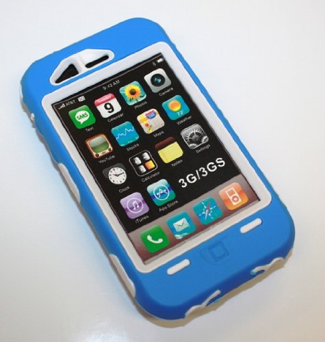 Case for Iphone 3G, 3GS - Blue Silicone Over White Hard Case