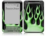 Skin for Amazon Kindle 3 (with 6 inch display) - Metal Flames Green by WraptorSkinz