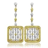 18k Gold White and Yellow Diamond Square Drop Earrings (GH, SI, 1.41 carat)