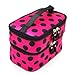 DEDC Double Layer Cosmetic Bag Rose Red with Black Dot Travel Toiletry Cosmetic Makeup Bag Organizer With Mirror