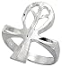 Sterling Silver Diamond Cut Ankh Cross w/ Peace Symbol Ring