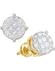 Real Diamond Earrings 0.25ctw Studs Yellow Gold 14k 1ct Solitaire Look Cluster Screw Back