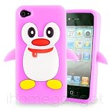 New Baby Pink Penguin Silicone Soft Case Cover Fits iPhone 4 & 4S with Screen Protector and Cloth Exclusive by Youngs: baby pink silicone iphone 4 case