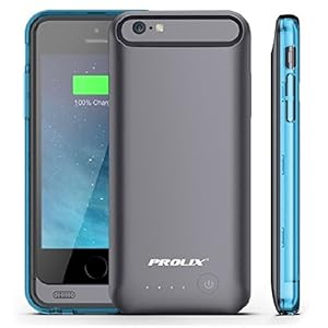 iPhone 6 Battery Case, Prolix Power iPhone 6 External Protective Battery Case (4.7 inch) 3100mAh Battery Pack / iPhone 6 Charger Case / iOS 8 Compatible / Apple Certified Chip / Fits all Versions of iPhone 6 (Matte Black w/ Blue & Clear Trim)