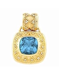 18K Yellow Gold Antique Square Cut Swiss Blue Topaz and Diamond Pendant -- LIFETIME WARRANTY