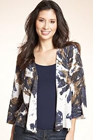 Open Front Abstract Floral Print Cardigan with Linen