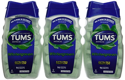Tums E-X 750 Antacid Calcium Supplement Chewable Tablets, Wintergreen - 96 Ea, 3 Pack