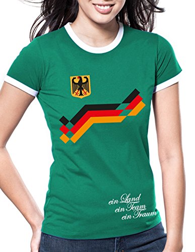 Luckja EM 2016 Trikot Deutschland Fanshirt Retro-Look Motiv 8 Damen Rundhals T-Shirt
