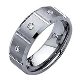 8mm 3 Three Stone Diamond Bezel Tungsten Wedding Band Ring for Men (0.09 CTW., G-H, SI1-SI2)