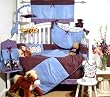 Sky Blue & Brown Suede Baby Crib Nursery Bedding SET 10pcs