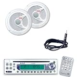 Pyle Marine Radio Receiver, Speaker and Cable Package - PLCD9MR AM/FM-MPX In-Dash Marine CD Player w/Full Face Detachable Panel - PLMR60W 150 Watts 6.5 2 Way White Marine Water Proof Speakers (Pair) - PLMRNT1 22" Weather Resistant Radio AM/FM Marine Wire Antenna