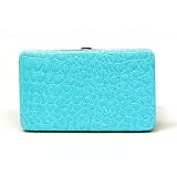 Croc Embossed Flat Wallet w/Checkbook Holder Clutch - Blue